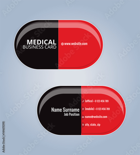 Red and Black The drug capsules business card template, healthcare, Medical card template, Illustration Vector 10