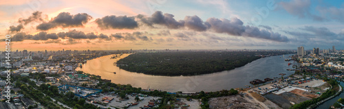 Photography Chao phraya river Bangkok in Morning Aerial View