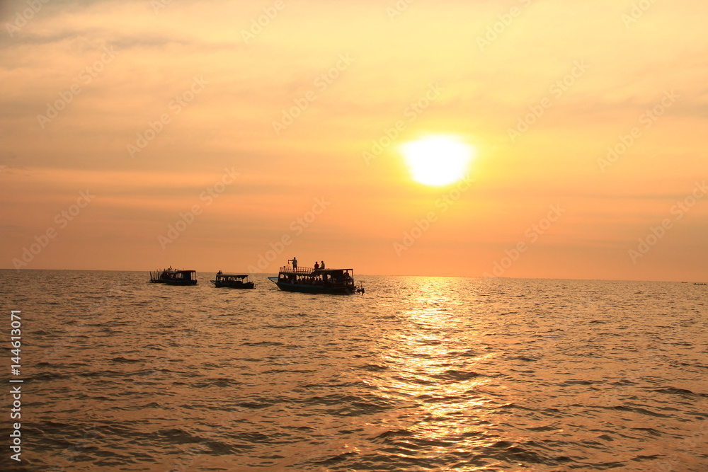 Sunset over Tonle Sap, Cambodia Sunset over Tonle Sap, Cambodia