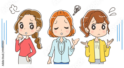 困っている女性（オフィスカジュアル）のイラスト