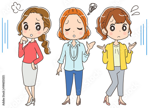 困っている女性（オフィスカジュアル）のイラスト