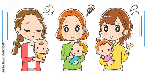 悩んでいるお母さんのイラスト