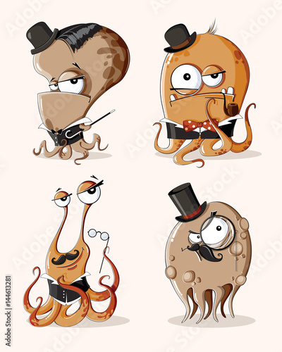 Vector set of funny retro monsters
