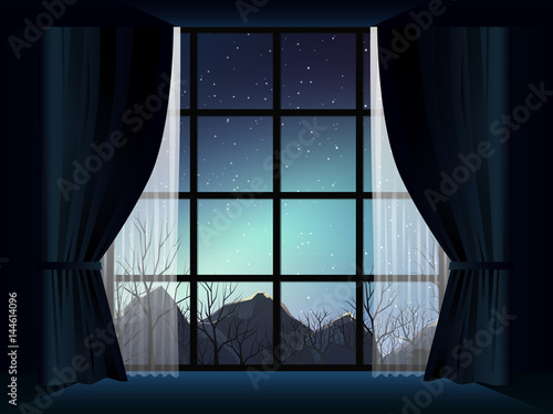 view of deep forest with mountain at night in room