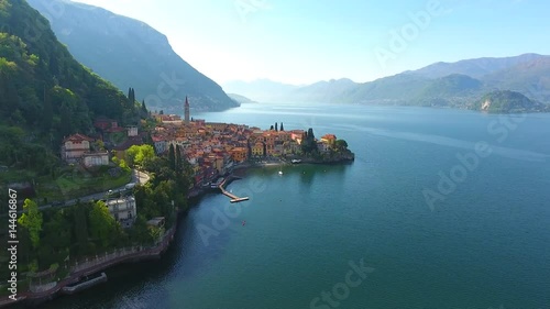 Sunset in Varenna - Villages on Como lake - Aerial view