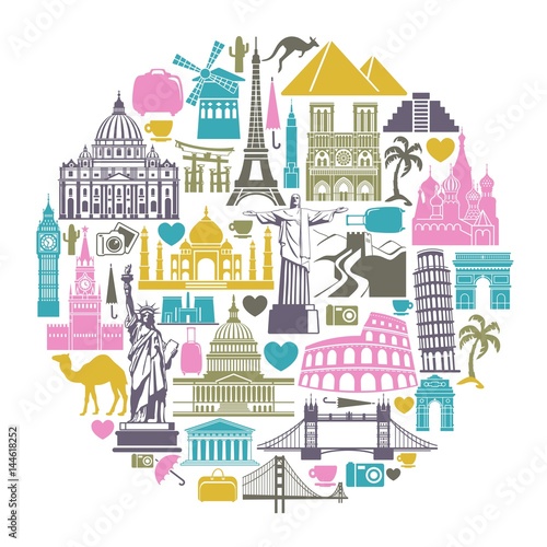 Icons world tourist attractions
