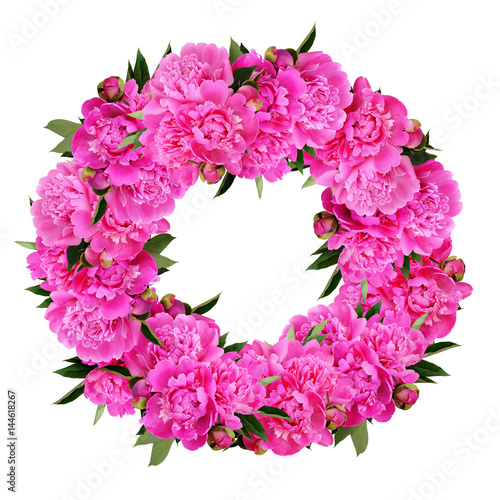 Pink peony flowers wreath