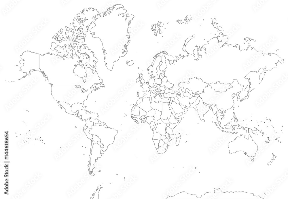Obraz premium Highly detailed contour world map
