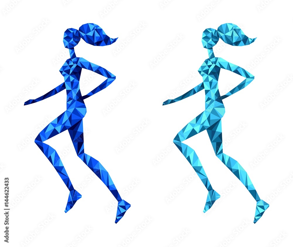Running young woman. Abstract polygonal illustration.