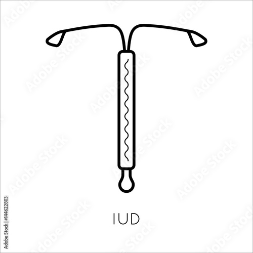 Contraceptives method - IUD. Medical intrauterine device. Contraception icon. Birth control. Planning pregnancy. Flat vector illustration isolated on white background