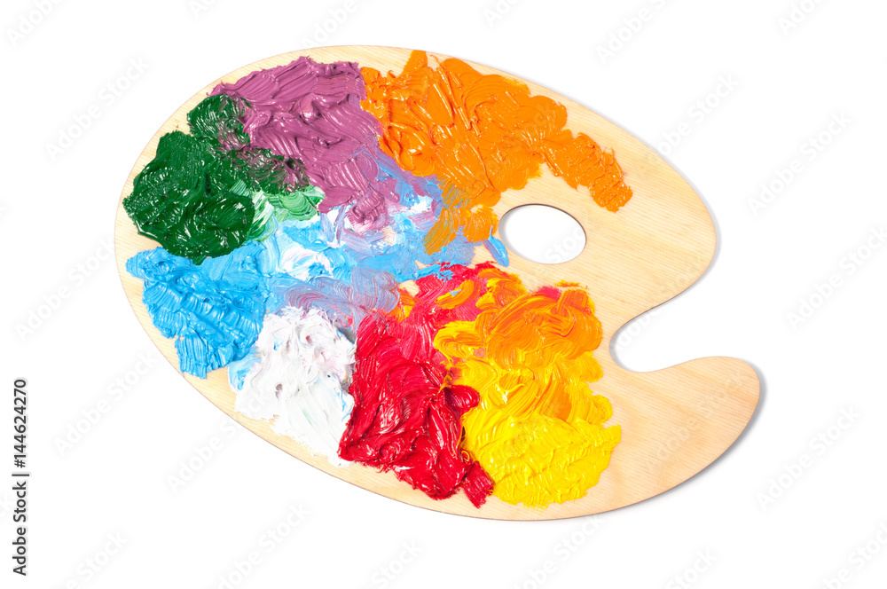 Color palette with multi-colored paints