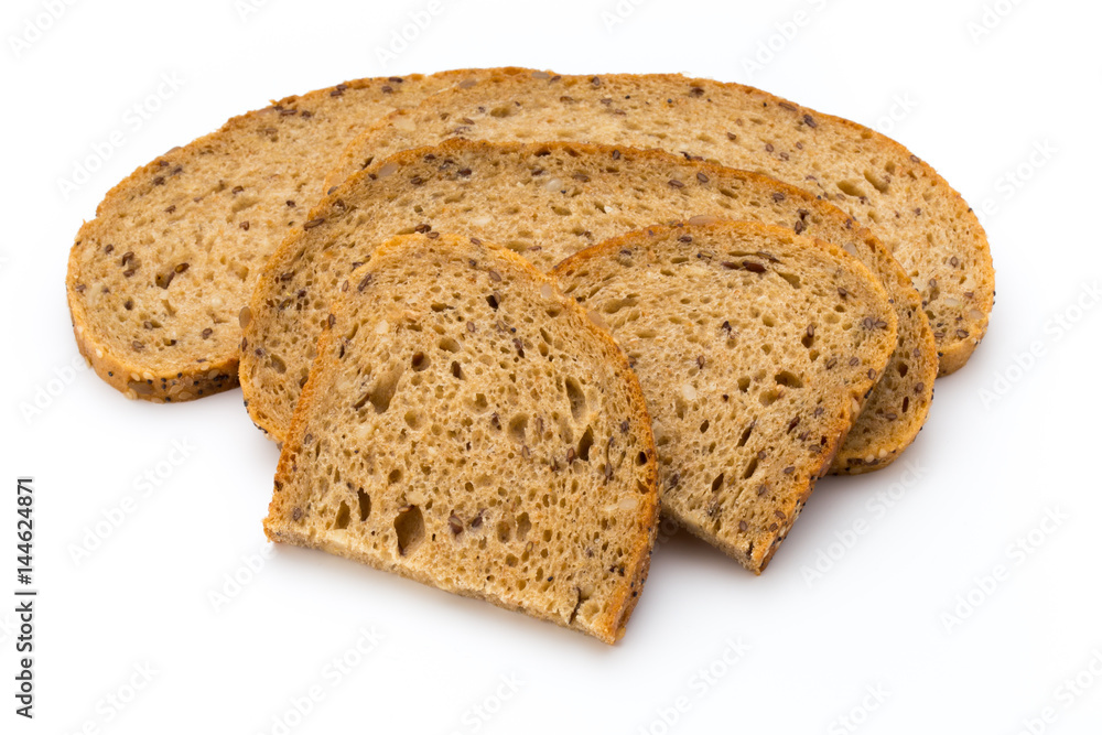 Rye bread slice isolated on white background.