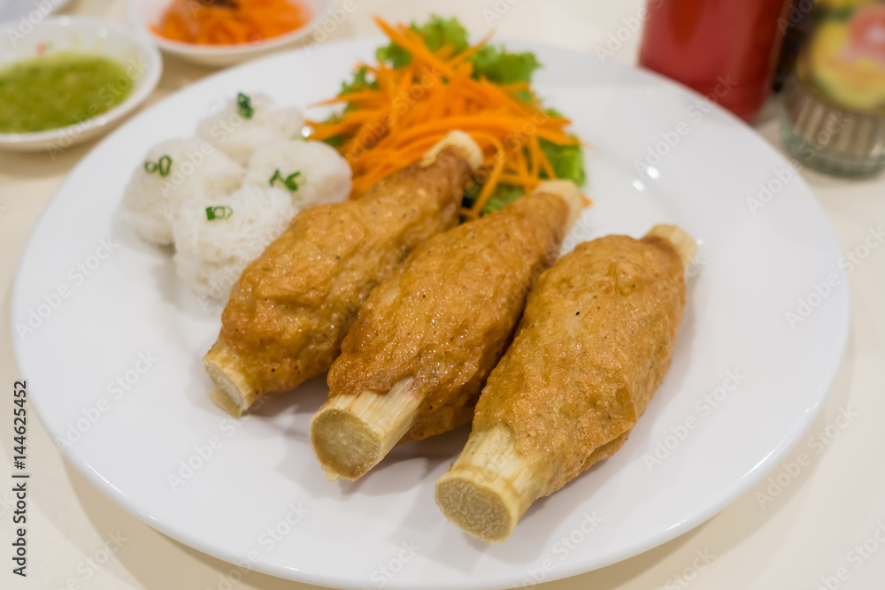 Fried shrimp mousse on sugar cane skewer or Chao Tom Vietnamese food Fried shrimp mousse on sugar cane skewer or Chao Tom Vietnamese food