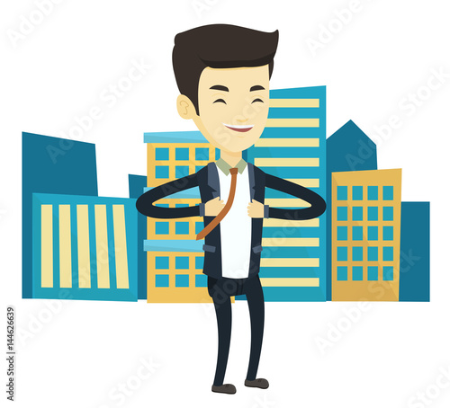 Business man opening his jacket like superhero.