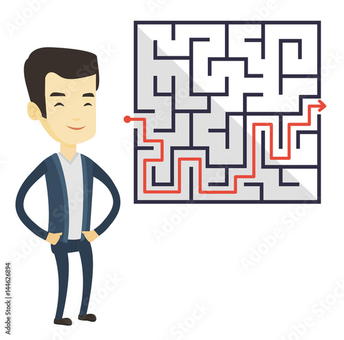 Business man looking at labyrinth with solution.