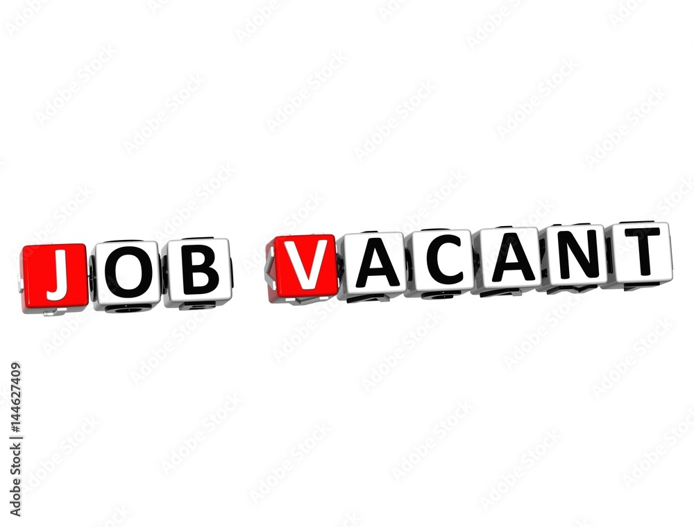 3D Job Vacant  block text on white background.