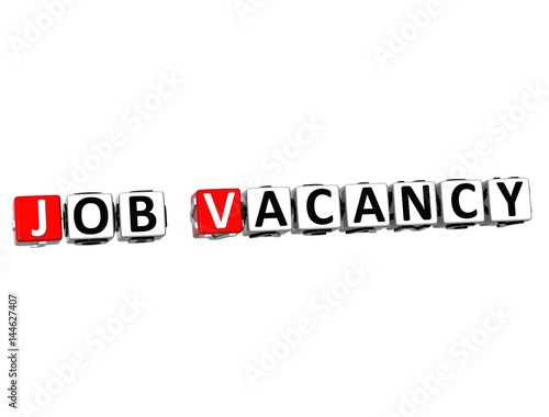 3D Job Vacancy block text on white background.