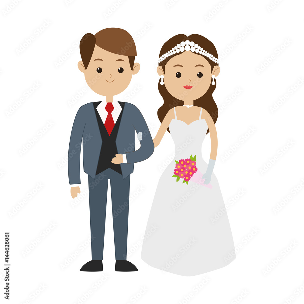 wedding couple cartoon icon over white background. colorful design. vector illustration wedding couple cartoon icon over white background. colorful design. vector illustration
