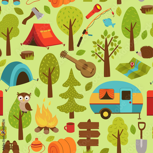 seamless pattern with camping elements - vector illustration, eps photo