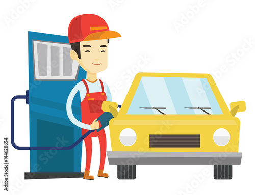 Worker filling up fuel into car at the gas station