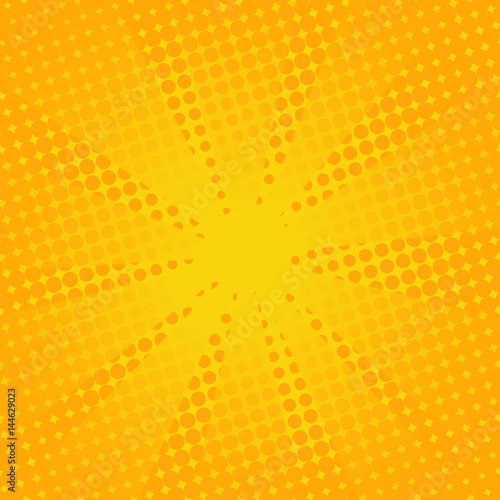 Retro rays comic yellow background. Gradient halftone pop art style