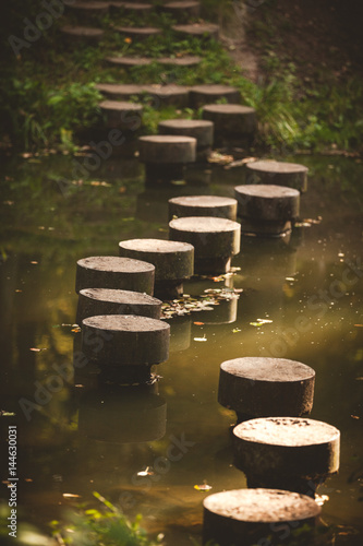 walking road made of concrete round stones in Drozdy park in Minsk, Belarus photo