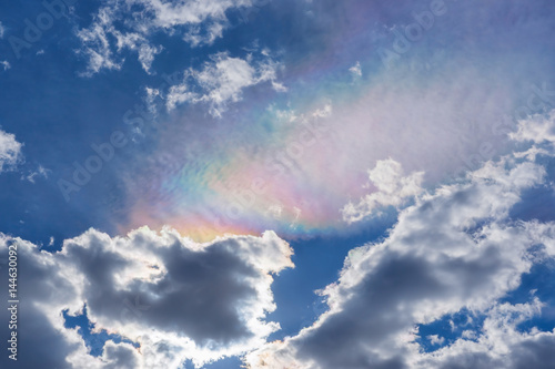 Background of cloudy sky with rainbow cloud