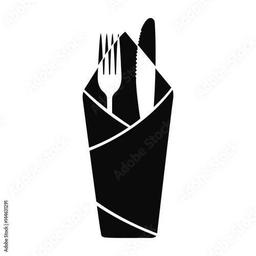 Fork and knife in napkin icon vector