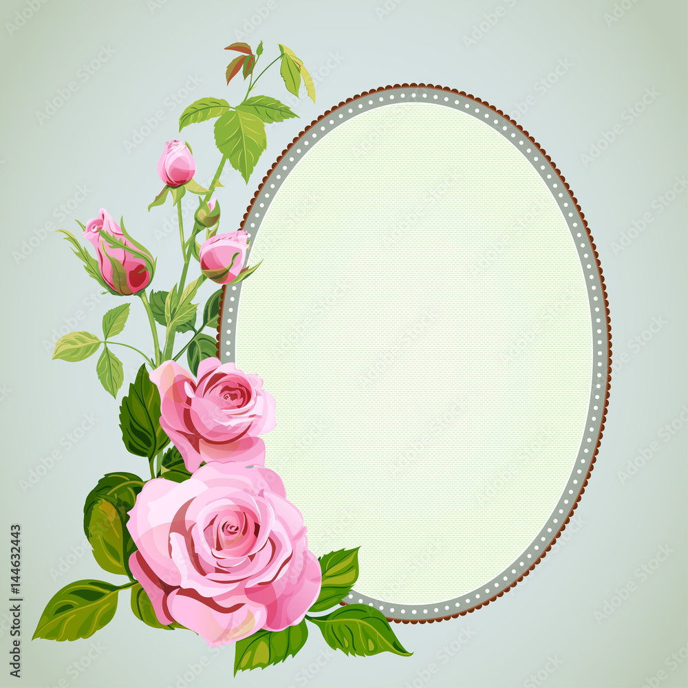 Romantic Round Frame With Bouquet Pink