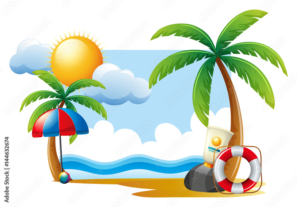 Summer scene with sun and ocean