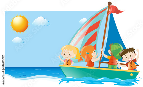 Summer scene with kids sailing © brgfx