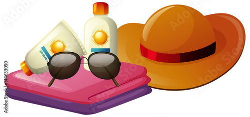 Summer accessories with hat and towels