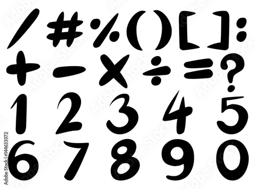 Font design for numbers and signs in black