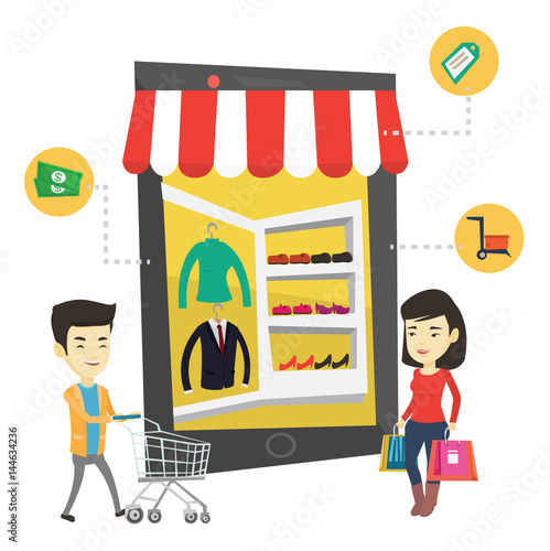 Asian people doing shopping online.