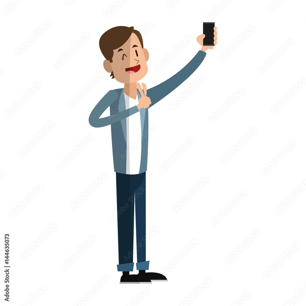 man taking a selfie icon over white background. colorful design. vector illustration man taking a selfie icon over white background. colorful design. vector illustration