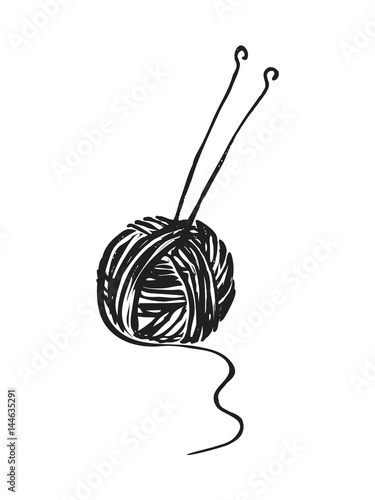 Vector image of a ball of yarn and knitting needles.