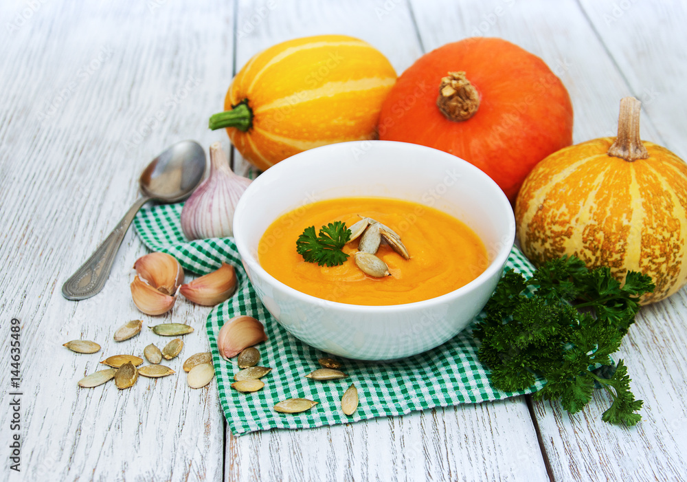 Pumpkin soup with fresh pumpkins Pumpkin soup with fresh pumpkins