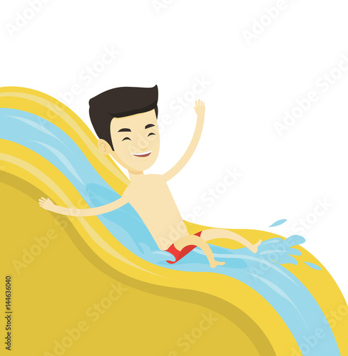 Man riding down waterslide vector illustration.