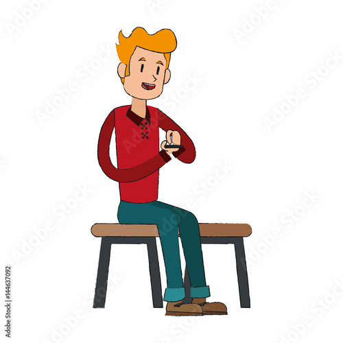 man using a smarphone cartoon icon over white background. vector illustration