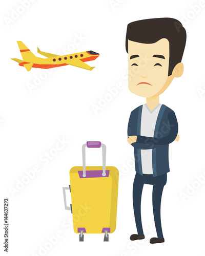 Young man suffering from fear of flying.