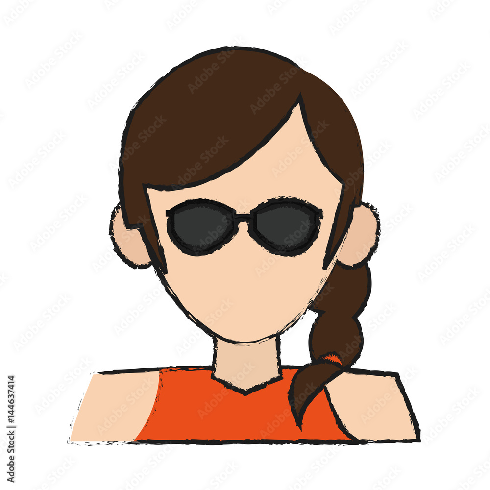 woman with sunglasses cartoon icon over white background. colorful design. vector illustration woman with sunglasses cartoon icon over white background. colorful design. vector illustration