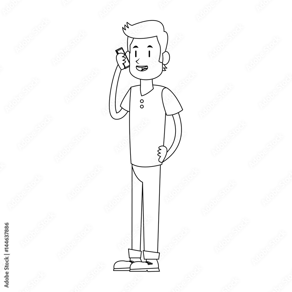 man using a smartphone cartoon icon over white background. vector illustration