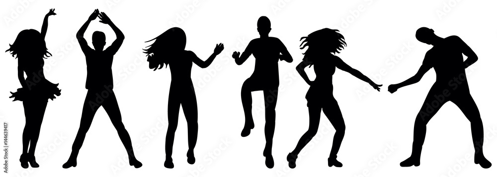 Vector, ilustustration, silhouette of guy and girl dancing, set Vector, ilustustration, silhouette of guy and girl dancing, set