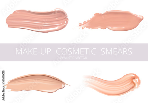 Set of cosmetic liquid foundation or caramel cream in different colour smudge smear strokes. Make up smears isolated on white background.