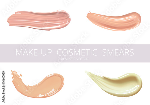 Set of cosmetic liquid foundation or caramel cream in different colour smudge smear strokes. Make up smears isolated on white background.