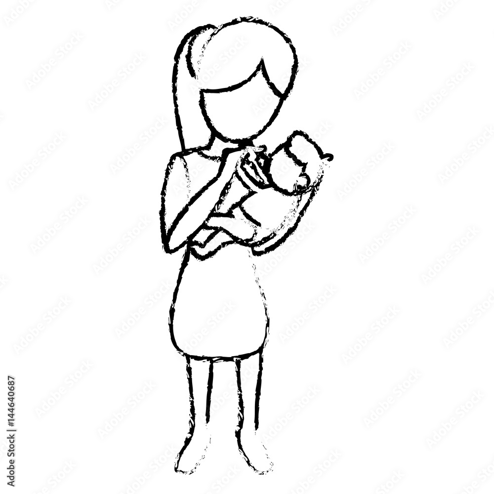 sketch mother and holding son vector illustration eps 10 sketch mother and holding son vector illustration eps 10