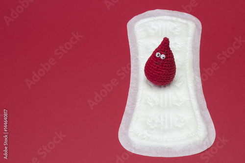 Slika na platnu Menstruation sanitary soft pads and tampons for woman hygiene protection and crochet blood drop