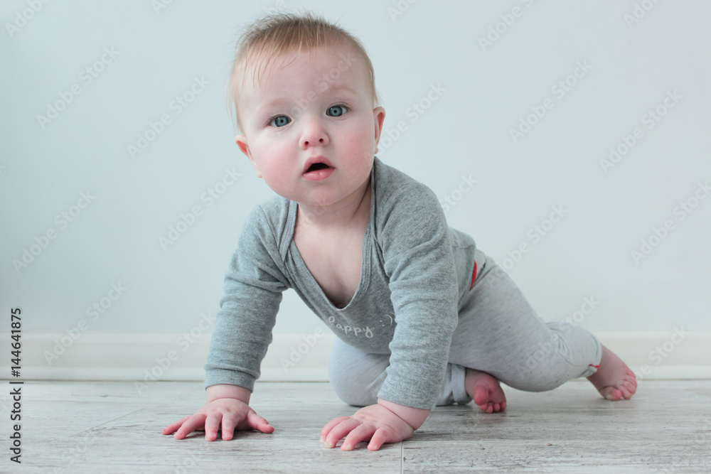 Naklejka premium Baby crawls on the floor