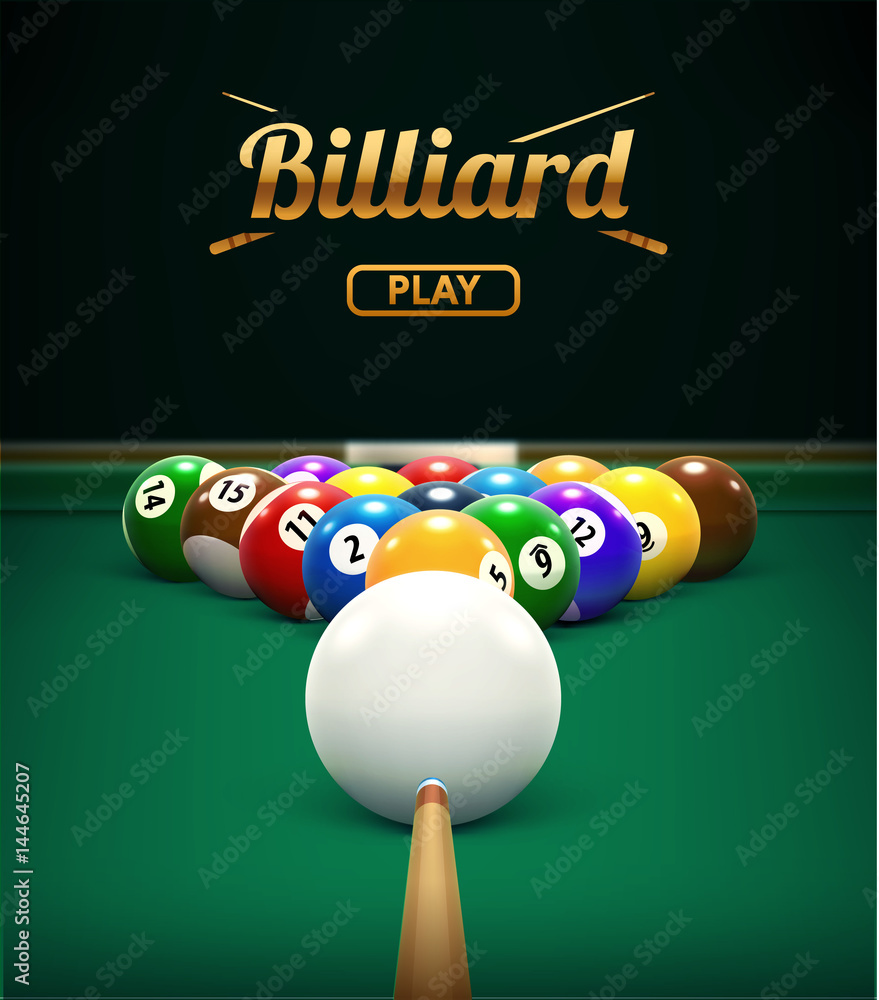 Fotografia billiard table front view balls sport theme - Kup na Posters.pl