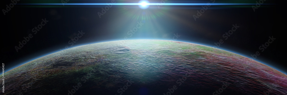 Fototapeta premium mysterious alien planet lit by a bright blue star